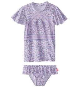 Seafolly Girls Girls' Peacock Paisley Rashie Set (Baby, Toddler, Little Kid)
