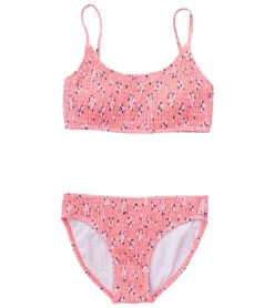 Girls' Ditsy Coral Shirred Bikini Set (Little Kid, Big Kid)