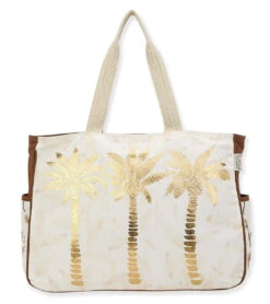 Gold Metallic Palm Tree Oversized Tote