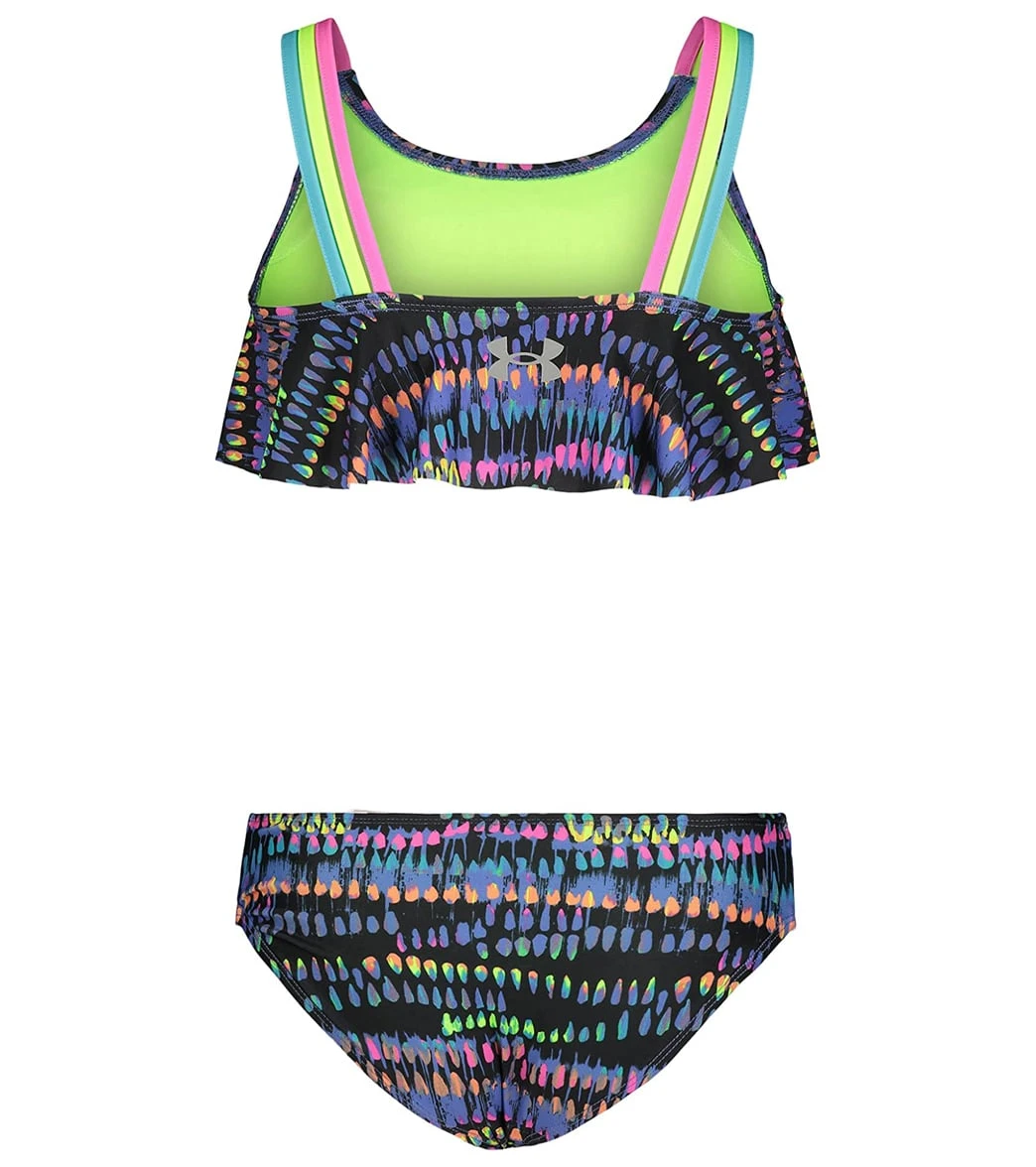 Under Armour Girls' UA Watercolor Drip Flutter Two Piece Bikini Set (Toddler, Little Kid) - Image 2